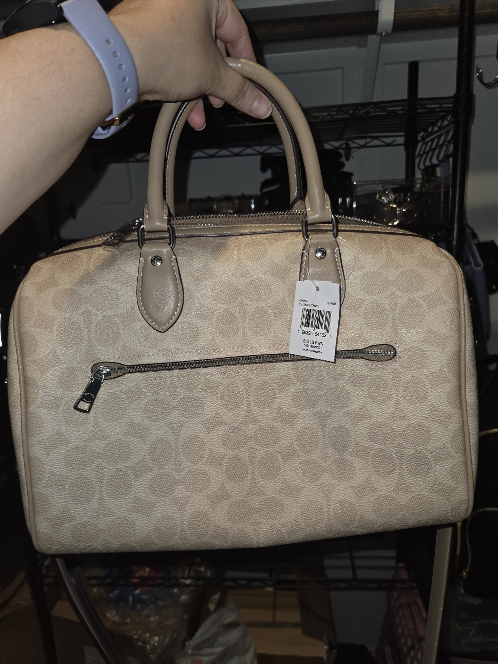 Coach Large Rowan Beige Signature Satchel with Detachable Strap - Picture 2 of 8